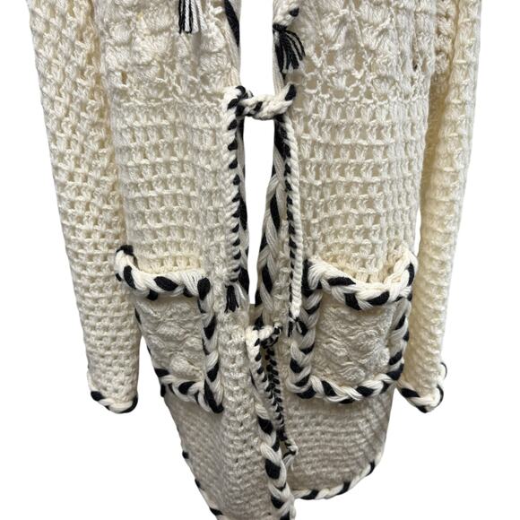 Smythe x Augden Sweater Size XS Long Oversized Open Knit Crochet Alpaca Wool - Picture 11 of 14